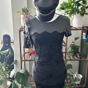 Maurices Gray and Black Lace Short Sleeve Top